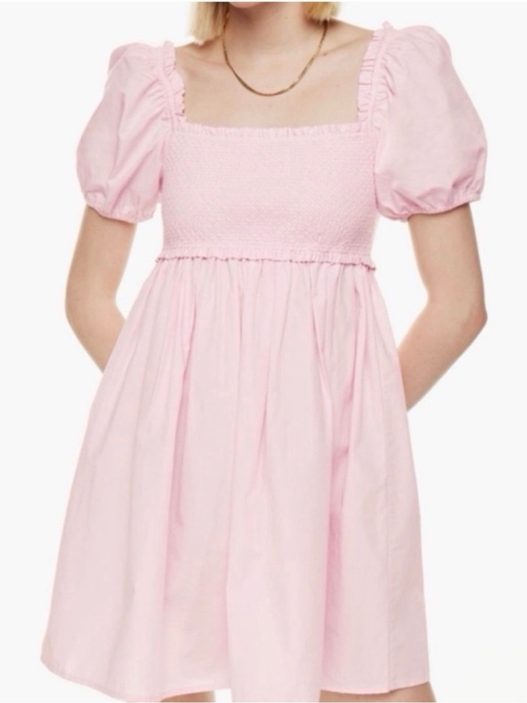 Aritzia Sunday Best Poplin Smocked Mini Dress In Pink Size Large